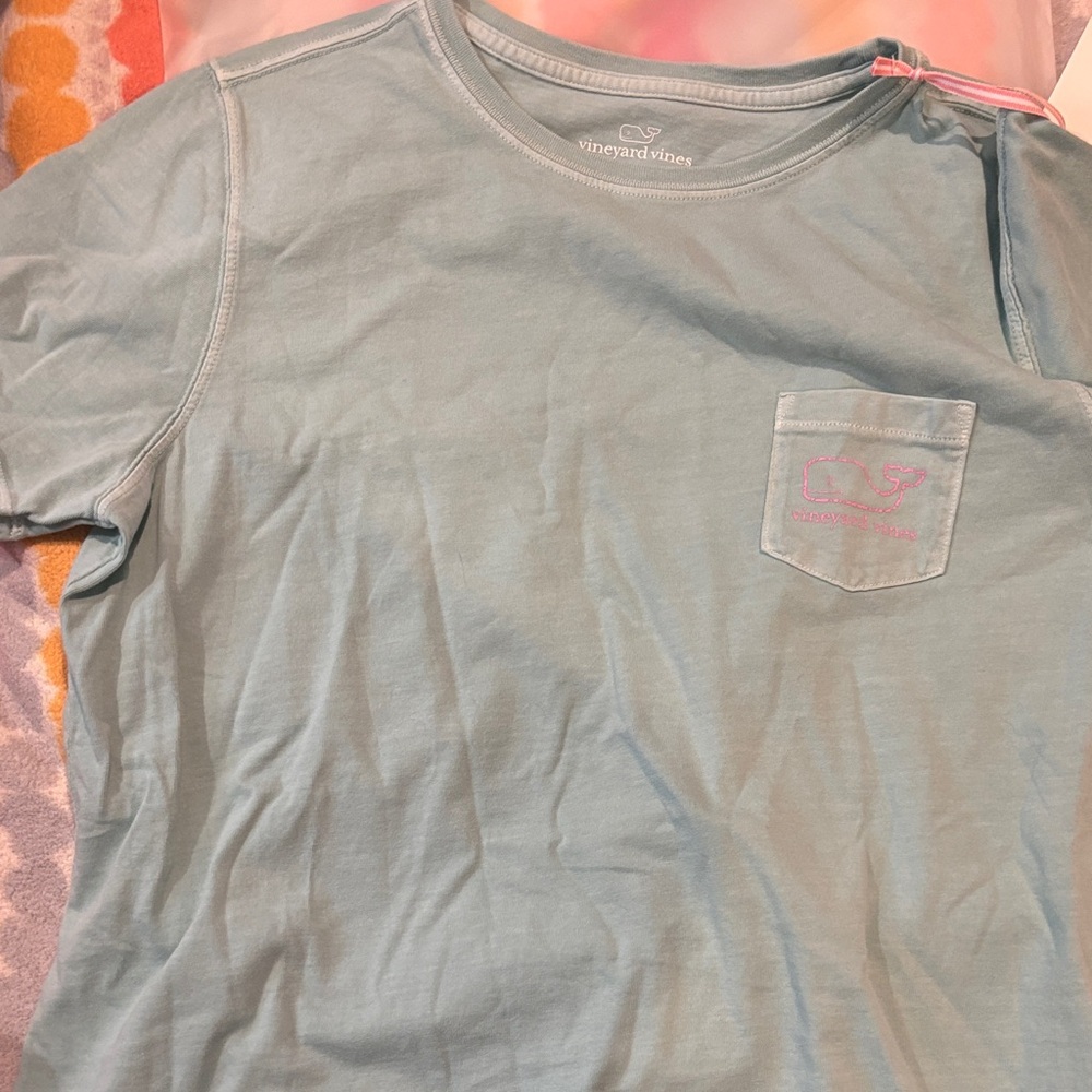 Vineyard Vines Teal Women's T-shirt with Pink Logo Size L